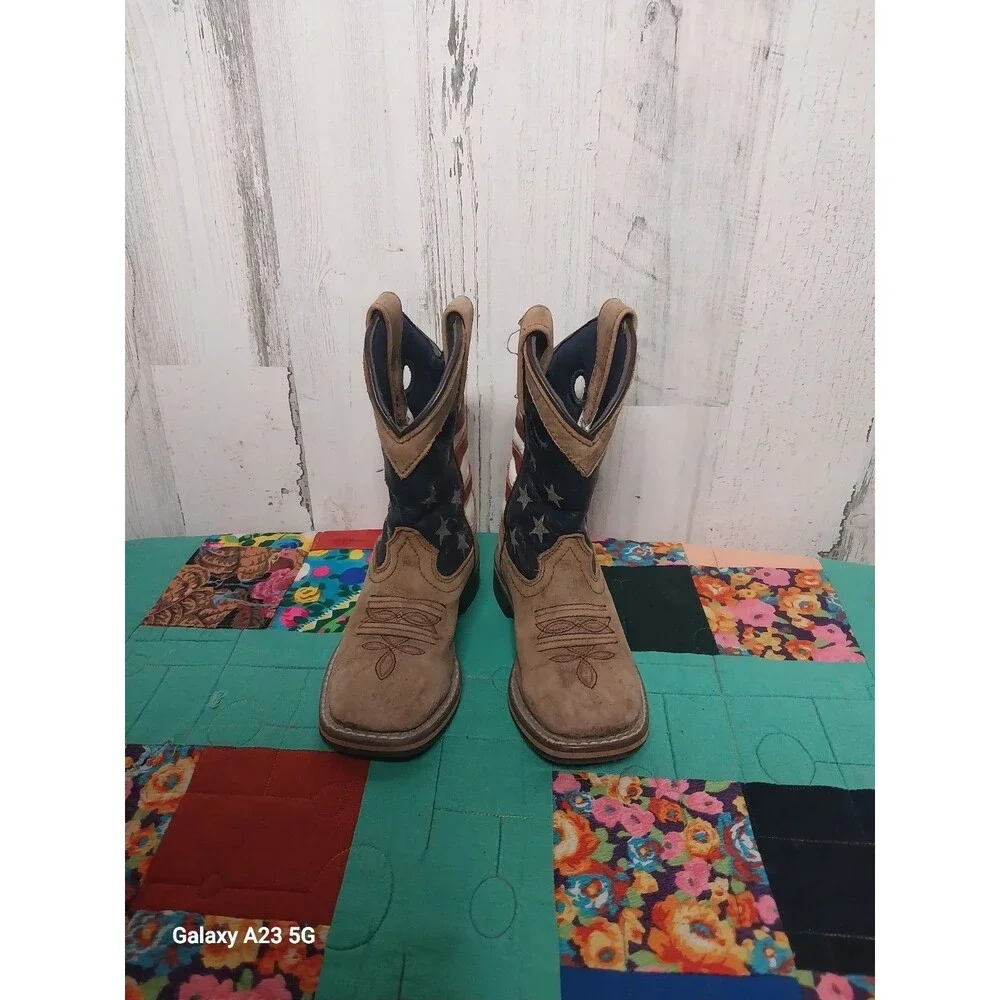 Smokey Mountain Cody James Boys Size 10 D American Flag Boots Brown